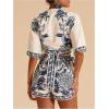 image:imageMakeMeChic Womens 2 Piece Summer Set Boho Floral Crop Tops Wrap Skort Beach Vacation OutfitsBlue and Khaki