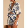 image:imageMakeMeChic Womens 2 Piece Summer Set Boho Floral Crop Tops Wrap Skort Beach Vacation OutfitsBlue and Khaki