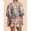 image:imageMakeMeChic Womens 2 Piece Summer Set Boho Floral Crop Tops Wrap Skort Beach Vacation OutfitsMulticolor