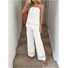 image:imageMakeMeChic Womens 2 Piece Summer Vacation Outfits Lace Tie Front Cami Tops Wide Leg Pants SetWhite