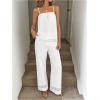 image:imageMakeMeChic Womens 2 Piece Summer Vacation Outfits Lace Tie Front Cami Tops Wide Leg Pants SetWhite