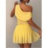 image:imageMakeMeChic Womens 2 Piece Y2k Outfit Off The Shoulder Shirred Crop Tops and Mini Skirt SetYellow