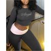 image:imageMakeMeChic Womens 2 Piece Y2k Outfit Rhinestone Long Sleeve Crop Tops and Ruched Pants SetDark Grey