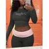 image:imageMakeMeChic Womens 2 Piece Y2k Outfit Rhinestone Long Sleeve Crop Tops and Ruched Pants SetDark Grey