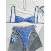image:imageMakeMeChic Womens Boho Micro Thong Bikini Sets Cheetah Gingham High Cut Sexy Cute Bathing Suit SwimsuitBlue