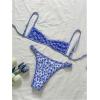 image:imageMakeMeChic Womens Boho Micro Thong Bikini Sets Cheetah Gingham High Cut Sexy Cute Bathing Suit SwimsuitBlue White