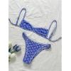 image:imageMakeMeChic Womens Boho Micro Thong Bikini Sets Cheetah Gingham High Cut Sexy Cute Bathing Suit SwimsuitBlue White