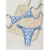 image:imageMakeMeChic Womens Boho Micro Thong Bikini Sets Cheetah Gingham High Cut Sexy Cute Bathing Suit SwimsuitBlue White Floral