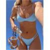 image:imageMakeMeChic Womens Boho Micro Thong Bikini Sets Cheetah Gingham High Cut Sexy Cute Bathing Suit SwimsuitBlue White Floral