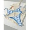 image:imageMakeMeChic Womens Boho Micro Thong Bikini Sets Cheetah Gingham High Cut Sexy Cute Bathing Suit SwimsuitBlue White Floral