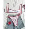 image:imageMakeMeChic Womens Boho Micro Thong Bikini Sets Cheetah Gingham High Cut Sexy Cute Bathing Suit SwimsuitFloral Red White