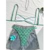 image:imageMakeMeChic Womens Boho Micro Thong Bikini Sets Cheetah Gingham High Cut Sexy Cute Bathing Suit SwimsuitGreen Floral