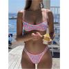 image:imageMakeMeChic Womens Boho Micro Thong Bikini Sets Cheetah Gingham High Cut Sexy Cute Bathing Suit SwimsuitHot Pink Floral