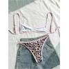 image:imageMakeMeChic Womens Boho Micro Thong Bikini Sets Cheetah Gingham High Cut Sexy Cute Bathing Suit SwimsuitLeopard