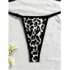 image:imageMakeMeChic Womens Boho Micro Thong Bikini Sets Cheetah Gingham High Cut Sexy Cute Bathing Suit SwimsuitLeopard Black