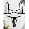 image:imageMakeMeChic Womens Boho Micro Thong Bikini Sets Cheetah Gingham High Cut Sexy Cute Bathing Suit SwimsuitLeopard Black