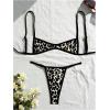 image:imageMakeMeChic Womens Boho Micro Thong Bikini Sets Cheetah Gingham High Cut Sexy Cute Bathing Suit SwimsuitLeopard Black