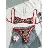 image:imageMakeMeChic Womens Boho Micro Thong Bikini Sets Cheetah Gingham High Cut Sexy Cute Bathing Suit SwimsuitLeopard Brown Red