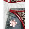 image:imageMakeMeChic Womens Boho Micro Thong Bikini Sets Cheetah Gingham High Cut Sexy Cute Bathing Suit SwimsuitLeopard Brown Red