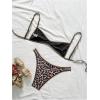 image:imageMakeMeChic Womens Boho Micro Thong Bikini Sets Cheetah Gingham High Cut Sexy Cute Bathing Suit SwimsuitLeopard Dark Brown