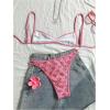 image:imageMakeMeChic Womens Boho Micro Thong Bikini Sets Cheetah Gingham High Cut Sexy Cute Bathing Suit SwimsuitPink