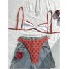 image:imageMakeMeChic Womens Boho Micro Thong Bikini Sets Cheetah Gingham High Cut Sexy Cute Bathing Suit SwimsuitRed Floral