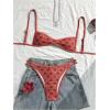image:imageMakeMeChic Womens Boho Micro Thong Bikini Sets Cheetah Gingham High Cut Sexy Cute Bathing Suit SwimsuitRed Floral