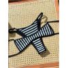 image:imageMakeMeChic Womens Boho Micro Thong Bikini Sets Cheetah Gingham High Cut Sexy Cute Bathing Suit SwimsuitStriped Black
