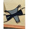 image:imageMakeMeChic Womens Boho Micro Thong Bikini Sets Cheetah Gingham High Cut Sexy Cute Bathing Suit SwimsuitStriped Black