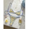 image:imageMakeMeChic Womens Boho Micro Thong Bikini Sets Cheetah Gingham High Cut Sexy Cute Bathing Suit SwimsuitYellow Blue Floral
