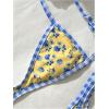 image:imageMakeMeChic Womens Boho Micro Thong Bikini Sets Cheetah Gingham High Cut Sexy Cute Bathing Suit SwimsuitYellow Blue Floral