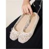 image:imageMakeMeChic Womens Bow Knot Polka Dots Flat Shoes Beaded Closed Toe Ballet Spring Summer FlatsBeige