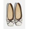 image:imageMakeMeChic Womens Bow Knot Polka Dots Flat Shoes Beaded Closed Toe Ballet Spring Summer FlatsCoffee Brown