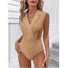 image:imageMakeMeChic Womens Collared Bodysuits Wrap V Neck Sleeveless Dressy Business Casual Blouse TopsBrown
