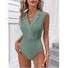 image:imageMakeMeChic Womens Collared Bodysuits Wrap V Neck Sleeveless Dressy Business Casual Blouse TopsMint Green