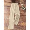 image:imageMakeMeChic Womens Fall Floral Straight Leg Linen Pants Drawstring Waist Low Waisted Boho TrousersApricot