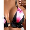 image:imageMakeMeChic Womens Floral Print Seashell Bikini Top Ruffle Trim Beach Summer Bathing Suit TopsBlack