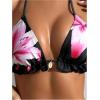 image:imageMakeMeChic Womens Floral Print Seashell Bikini Top Ruffle Trim Beach Summer Bathing Suit TopsBlack