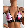 image:imageMakeMeChic Womens Floral Print Seashell Bikini Top Ruffle Trim Beach Summer Bathing Suit TopsBlack