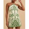 image:imageMakeMeChic Womens Halter Mini Dresses Summer Backless Tropical Caribbean Outfits Boho Beach DressesGreen and White B