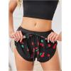 image:imageMakeMeChic Womens Pajama Bottoms Floral Print Tie Front Micro Short Side Slit Summer Lounge ShortsRed and Black