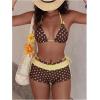 image:imageMakeMeChic Womens Polka Dots Triangle Bikini Sets Swim Shorts Y2K Leopard Striped Bathing Suit SwimsuitBow Yellow Brown