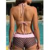 image:imageMakeMeChic Womens Polka Dots Triangle Bikini Sets Swim Shorts Y2K Leopard Striped Bathing Suit SwimsuitPolka Dots Brown Pink