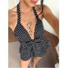 image:imageMakeMeChic Womens Polka Dots Two Piece Sets Open Back Halter Tops and Shorts Y2k Summer OutfitsBlack
