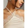 image:imageMakeMeChic Womens Satin Halter Tops Silk Lace Trim Tie Backless Going Out Tank TopApricot