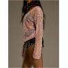 image:imageMakeMeChic Womens Sequin Crochet Sheer T Shirt Swimsuit Cover Up Beach Hollow Out Long Sleeve TopsPink
