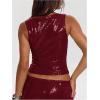 image:imageMakeMeChic Womens Sparkly Sequin Tops Y2k Sleeveless Crop Going Out Rave Tops ClubwearBurgundy