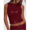 image:imageMakeMeChic Womens Sparkly Sequin Tops Y2k Sleeveless Crop Going Out Rave Tops ClubwearBurgundy