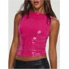 image:imageMakeMeChic Womens Sparkly Sequin Tops Y2k Sleeveless Crop Going Out Rave Tops ClubwearHot Pink