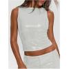 image:imageMakeMeChic Womens Sparkly Sequin Tops Y2k Sleeveless Crop Going Out Rave Tops ClubwearWhite B